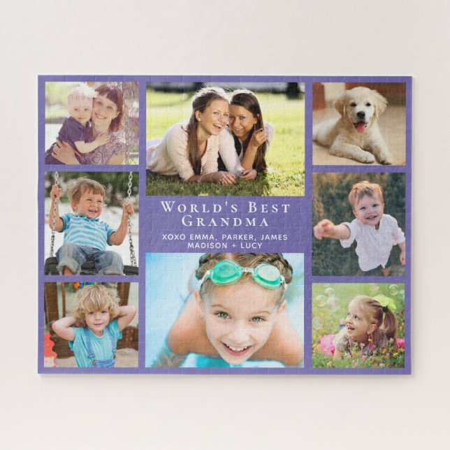 Grandma 8 Photo Collage Purple Jigsaw Puzzle (Horizontal)