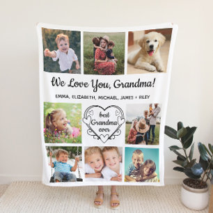 Grandma 8 Photo Collage White Fleece Blanket