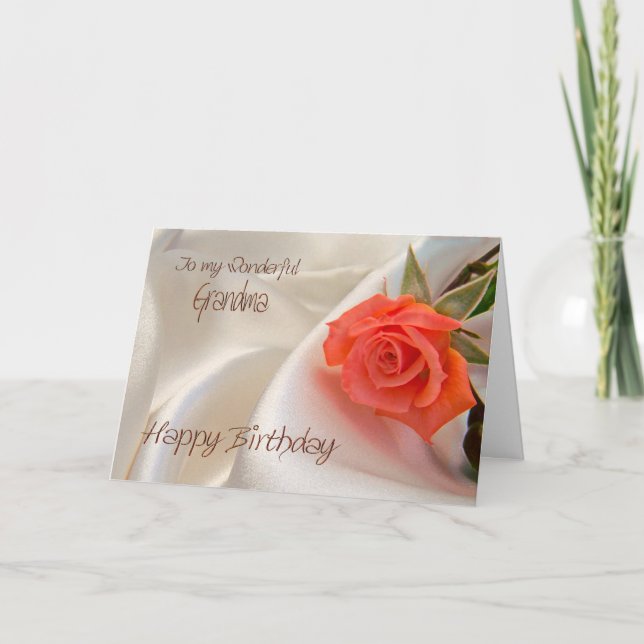 Grandma, a birthday card with a pink rose (Front)