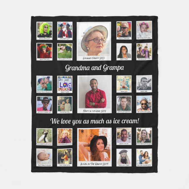 Grandma and Grandpa Family Photo Collage Fleece Blanket (Front)