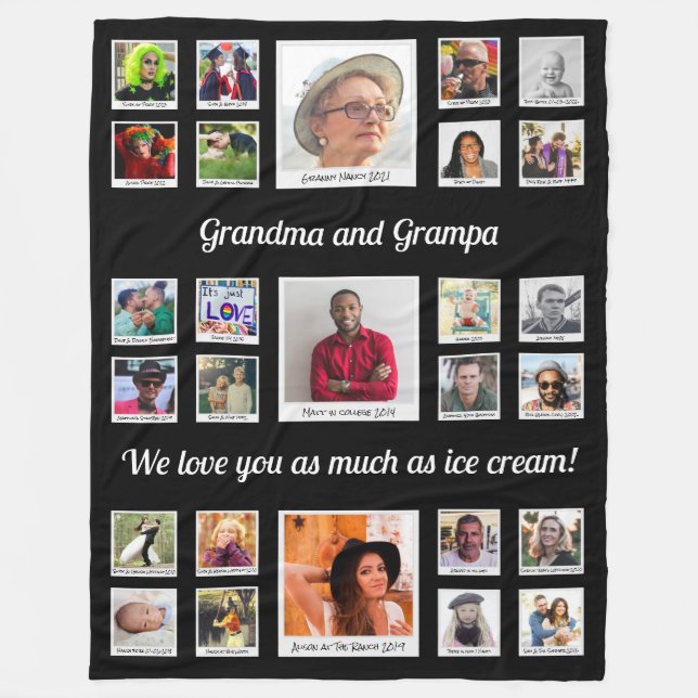 Grandma and Grandpa Family Photo Collage Large Fleece Blanket (Front)
