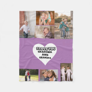 Grandma and Grandpa Heartfelt Purple Collage Fleece Blanket