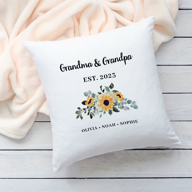 Grandma and Grandpa | Rustic Sunflower and Names Cushion (A simple, rustic pillow keepsake for your grandma and grandpa)