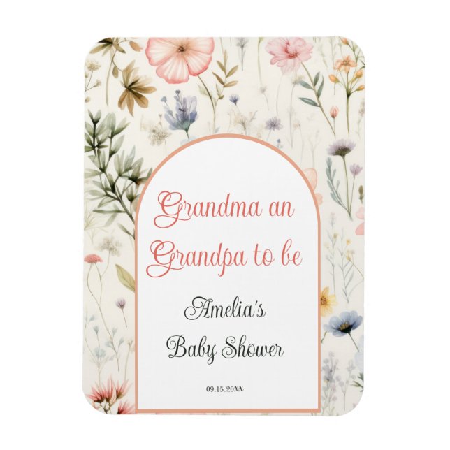 Grandma and Grandpa to Be Baby Shower in Bloom Magnet (Vertical)
