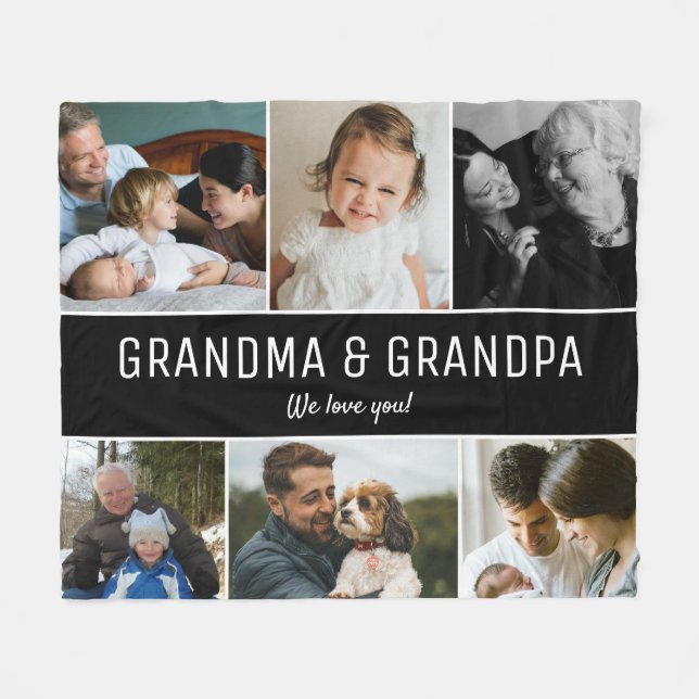 Grandma and Grandpa we love you Photo collage Fleece Blanket (Front (Horizontal))