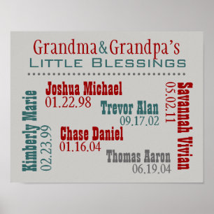 Grandma and Grandpa's Grandkids Names Birthdays Poster
