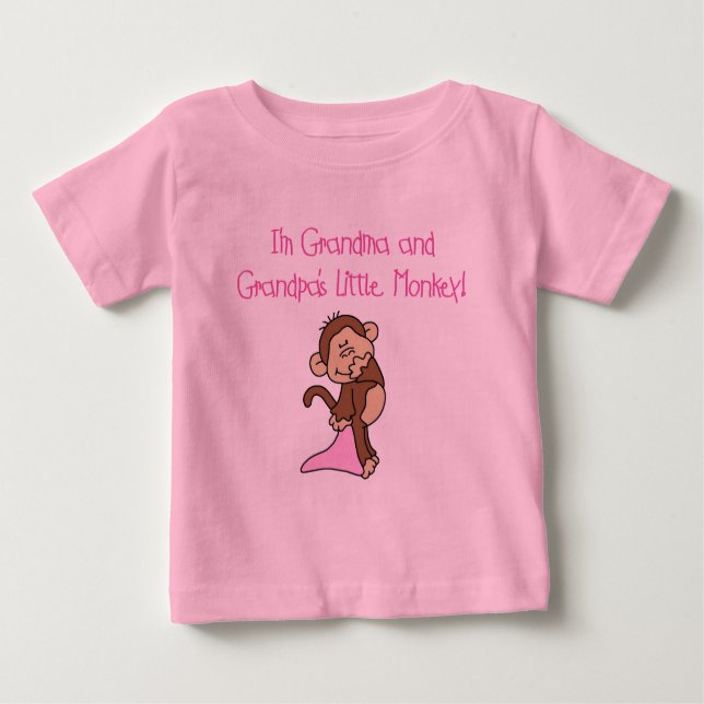 Grandma and Grandpa's Monkey - Pink Baby T-Shirt (Front)