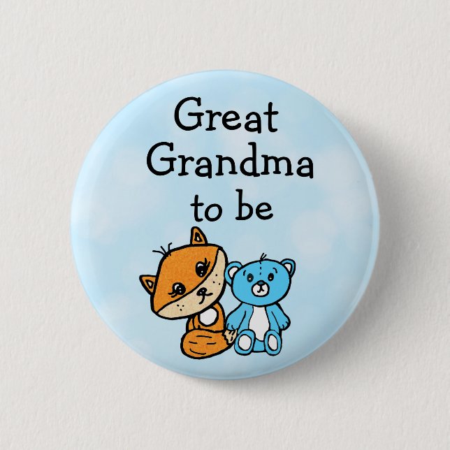 Grandma be Little Fox and Teddy Bear Baby Shower 6 Cm Round Badge (Front)