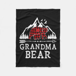 Grandma Bear Christmas Buffalo Plaid Family Matchi Fleece Blanket