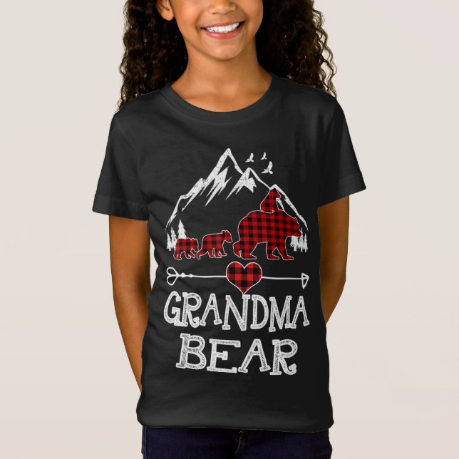 Grandma Bear Christmas Pajama Red Plaid Buffalo Fa T-Shirt (Front)