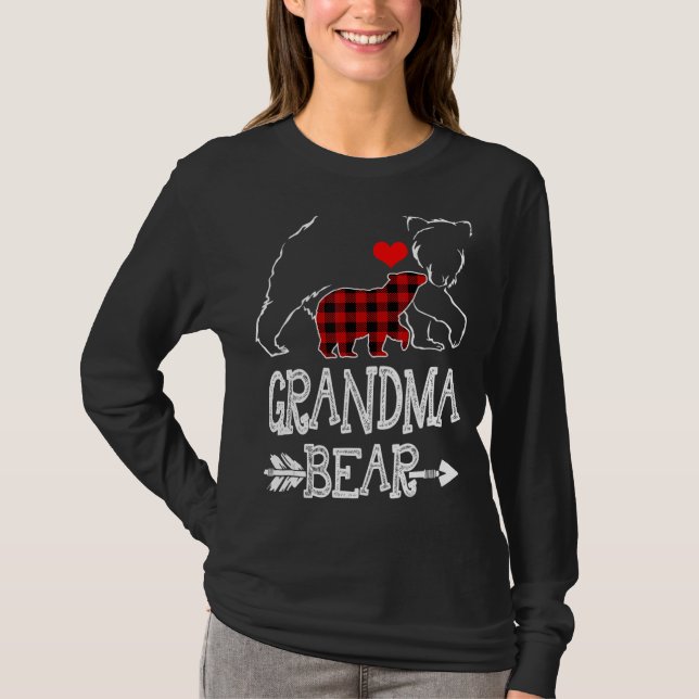 Grandma Bear Christmas Pajama Red Plaid Buffalo Fa T-Shirt (Front)