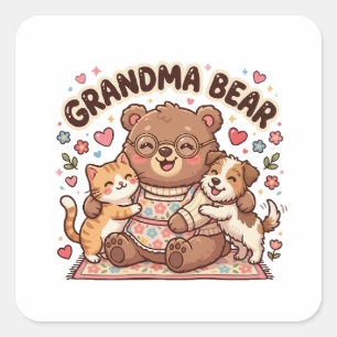 Grandma Bear Cute Hug Square Sticker