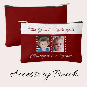 Grandma belongs to add names 2 photo burgundy accessory pouch