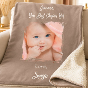 Grandma Best Chapter Photo Grandchild Mocha Brown Sherpa Blanket