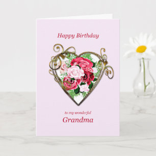 Grandma Birthday Antique Painted Roses Card