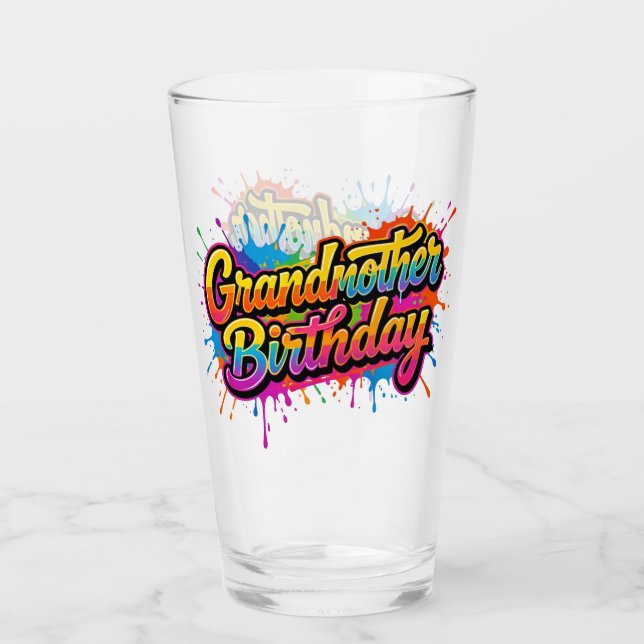 Grandma Birthday Colourful Paint Splash Design Glass (Front)