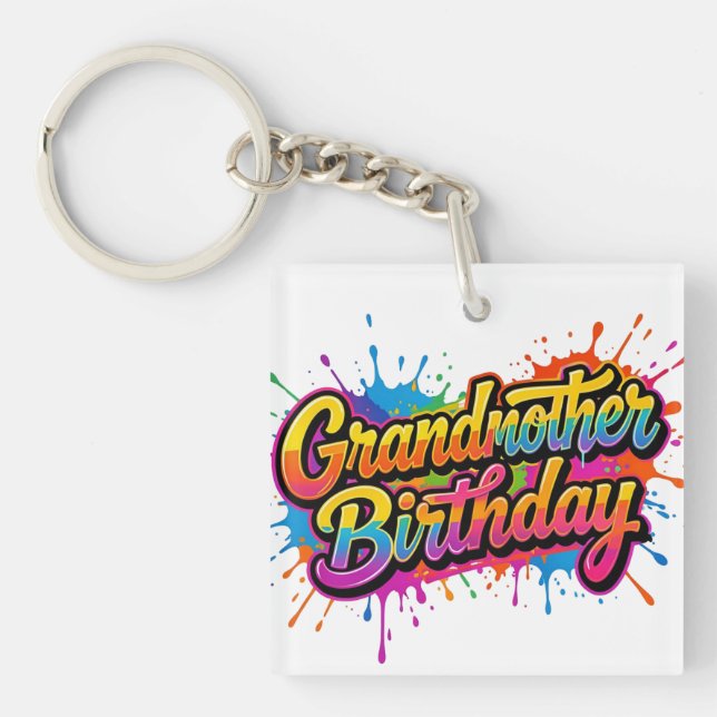 Grandma Birthday Colourful Paint Splash Design Key Ring (Front)
