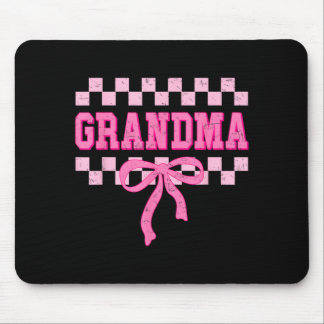 Grandma Birthday Squad Matching Pink Bow Checkered Mouse Pad