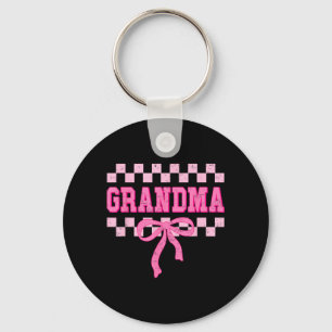 Grandma Birthday Squad Matching Pink Bow Chequered Key Ring