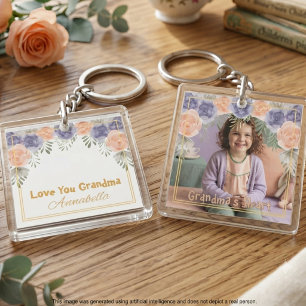 Grandma Birthday Wildflower Rose Photo Floral Key Ring