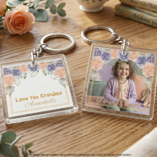 Grandma Birthday Wildflower Rose Photo Floral Key Ring