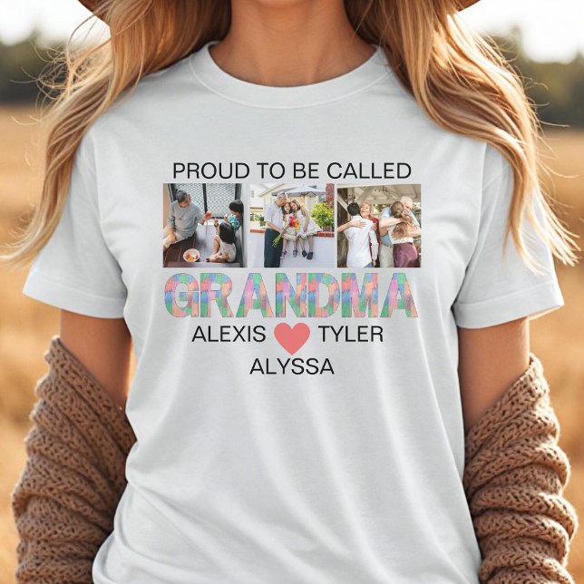 Grandma Brush Stroke 3 Photo Grandchildren Names Tri-Blend Shirt (Creator Uploaded)