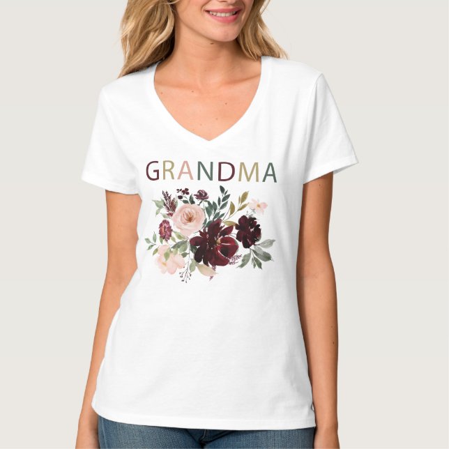 Grandma Burgundy Floral Watercolor Shirt 2 (Front)