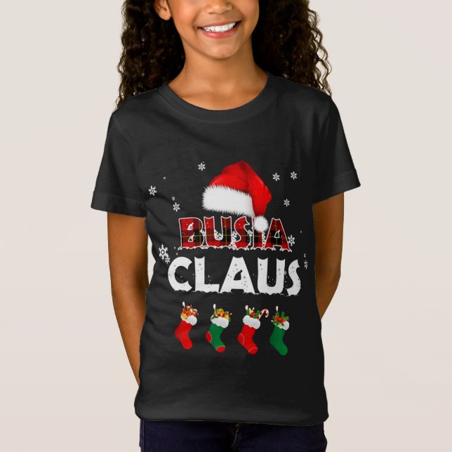 Grandma Busia Claus Santa Hat Funny Christmas Paja T-Shirt (Front)