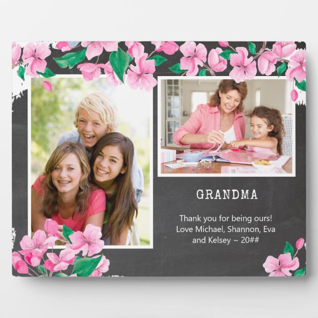 Grandma Chalkboard and Cherry Blossom 2 Photo Plaque (Front)