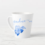 Grandma China Blue Watercolor Rose Latte Mug<br><div class="desc">Beautiful floral latte mug for your Grandma (editable). The design features elegant script typography and a pretty watercolor rose in shades of royal blue and china blue. The template is set up ready for you to customize the side of the mug with your own date est. and you can edit...</div>