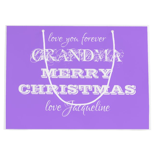 Grandma Christmas Personalised Name Purple  Large Gift Bag (Front)