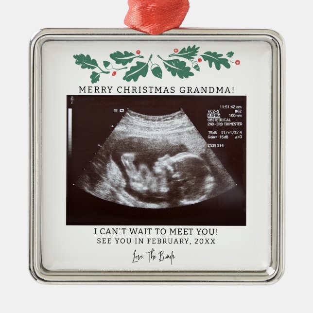Grandma Christmas Pregnancy Ultrasound Holiday Metal Tree Decoration (Front)