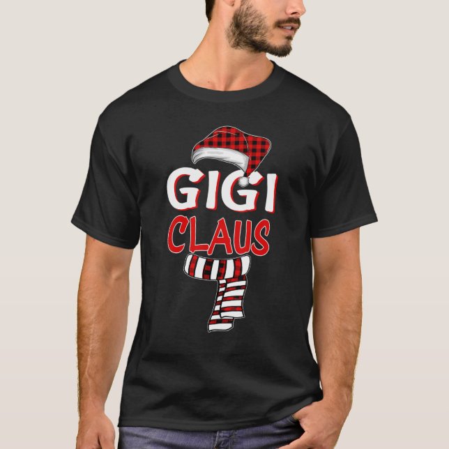 Grandma Christmas Santa Claus Red plaid Gigi Claus T-Shirt (Front)