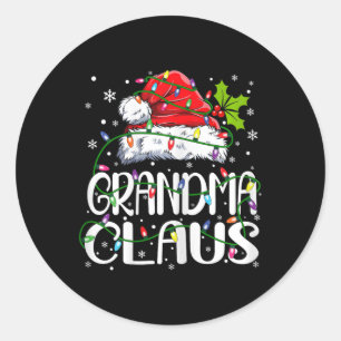 Grandma Claus Christmas Lights Pajama Family Match Classic Round Sticker