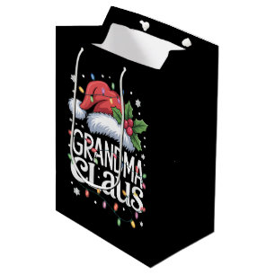 Grandma Claus Christmas Lights Pajama Family Match Medium Gift Bag