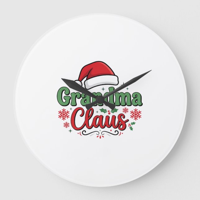 Grandma Claus Christmas Santa Hat Large Clock (Front)