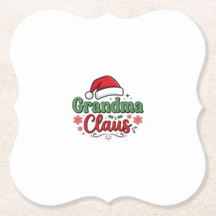 Grandma Claus Christmas Santa Hat Paper Coaster