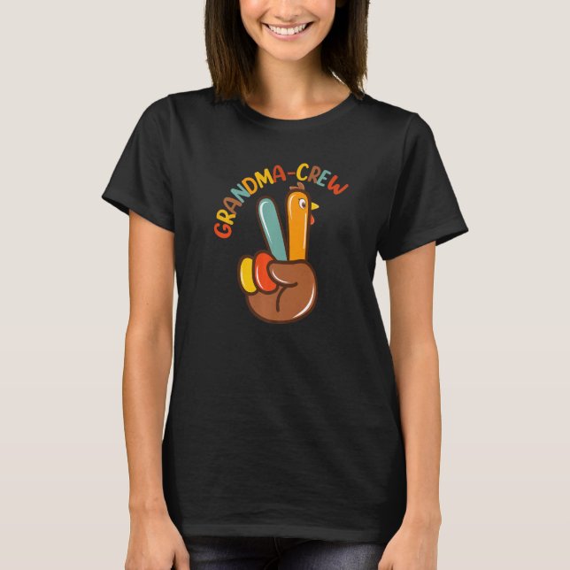 Grandma Crew Turkey Cute Family Thanksgiving Pajam T-Shirt (Front)