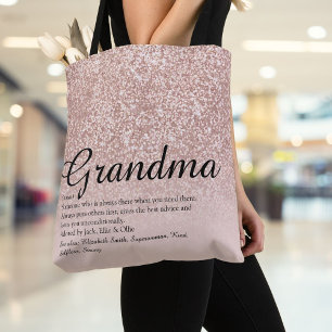 Grandma Definition Script Rose Gold Glitter Tote Bag