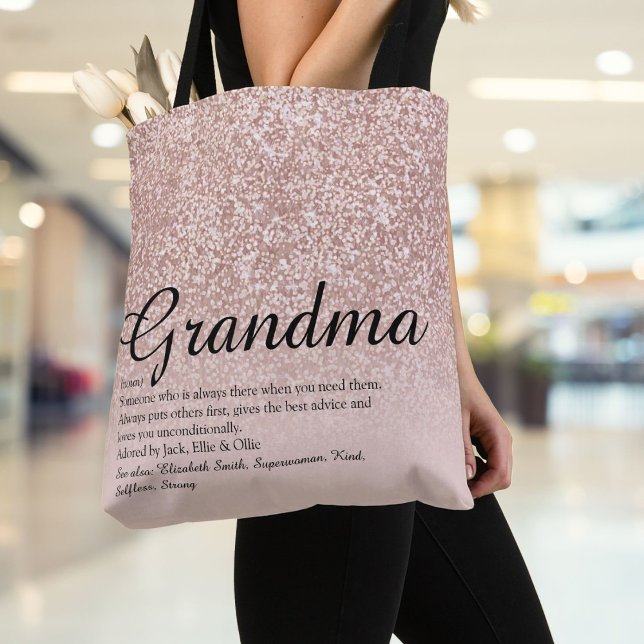 Grandma Definition Script Rose Gold Glitter Tote Bag (Grandma Definition Script Rose Gold Glitter Tote Bag)