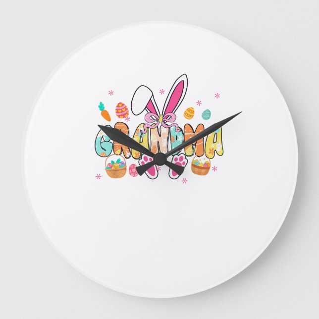 Grandma Easter Grandma Coquette Bunny Ears Eggs Ba Large Clock (Front)