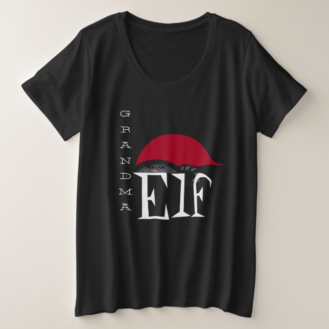 Grandma Elf Holiday Christmas Cat Black Text Plus Size T-Shirt (Design Front)