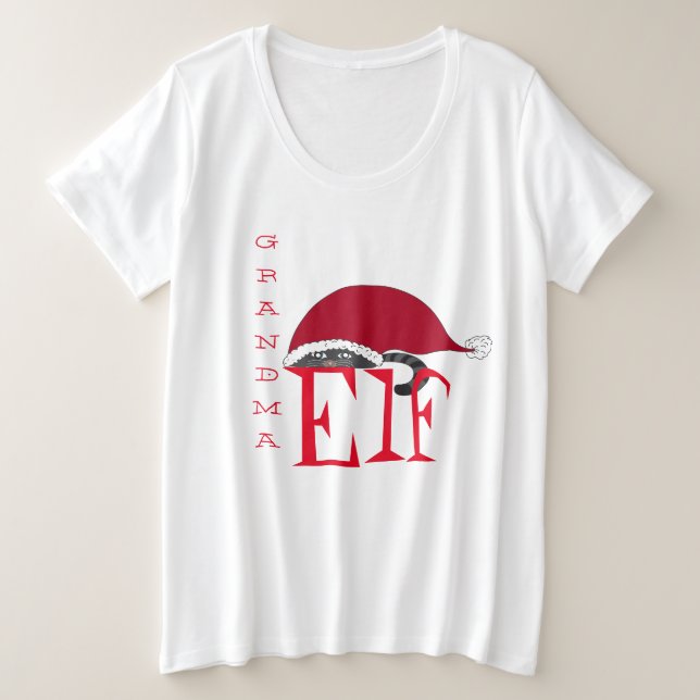 Grandma Elf Holiday Christmas Cat Plus Size T-Shirt (Design Front)