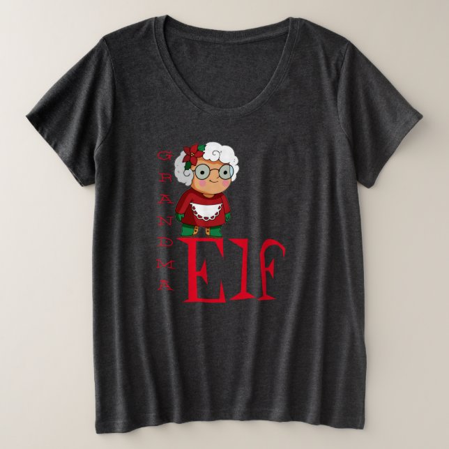Grandma Elf Holiday Christmas Dark Grey Plus Size T-Shirt (Design Front)