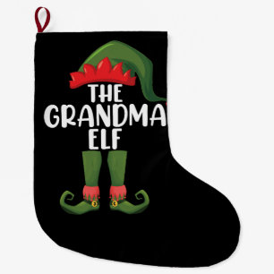 Grandma Elf Matching Family Group Christmas Party Large Christmas Stocking