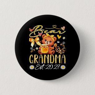 Grandma Est 2027 Floral Bow Tie Mothers Day Bear 6 Cm Round Badge