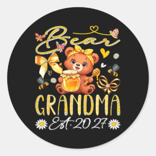Grandma Est 2027 Floral Bow Tie Mothers Day Bear Classic Round Sticker