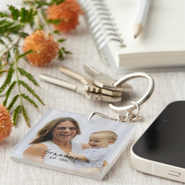 Grandma Est. black script 3 photo Key Ring (Front Right)