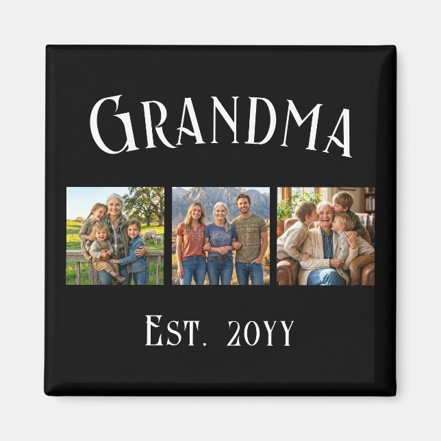 Grandma Est. Established Year Custom Name 3 Photo Magnet (Front)