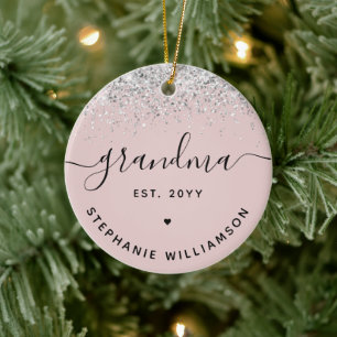 Grandma Est Glitter Confetti Custom Grandma Gifts Ceramic Tree Decoration